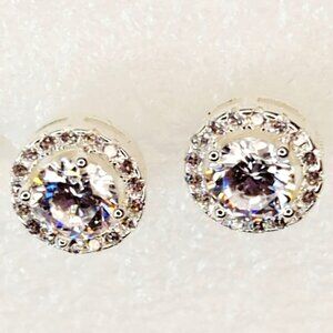 Sparkling Crystal Rhineston Silver Stone Round Stud Earrings
